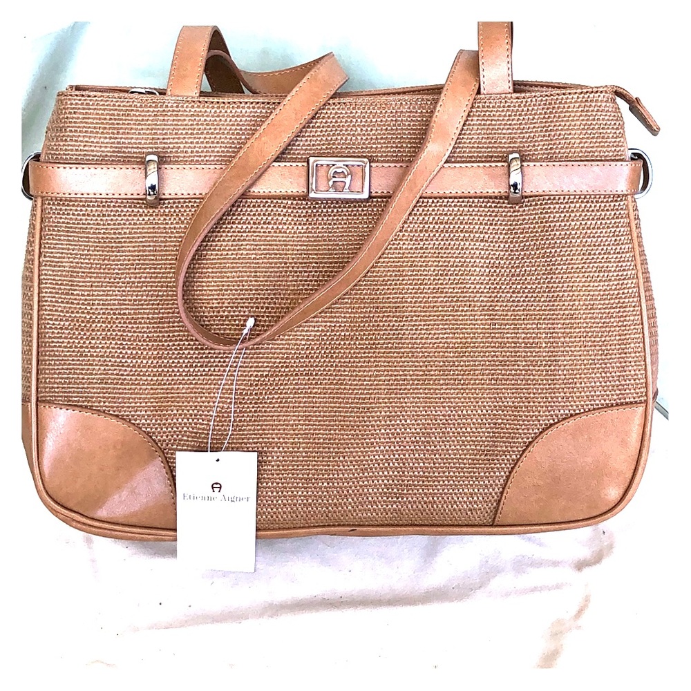 Camel Basket Weave Design Casual Handbag